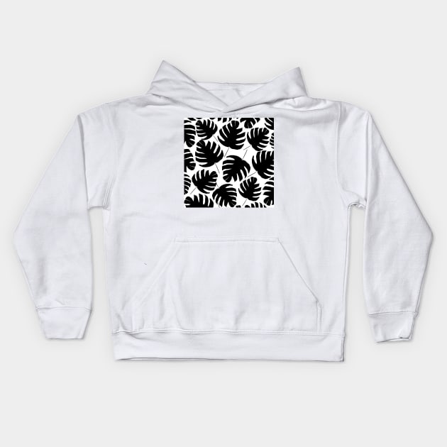 Black & White Monstera Kids Hoodie by AmayaBrydon